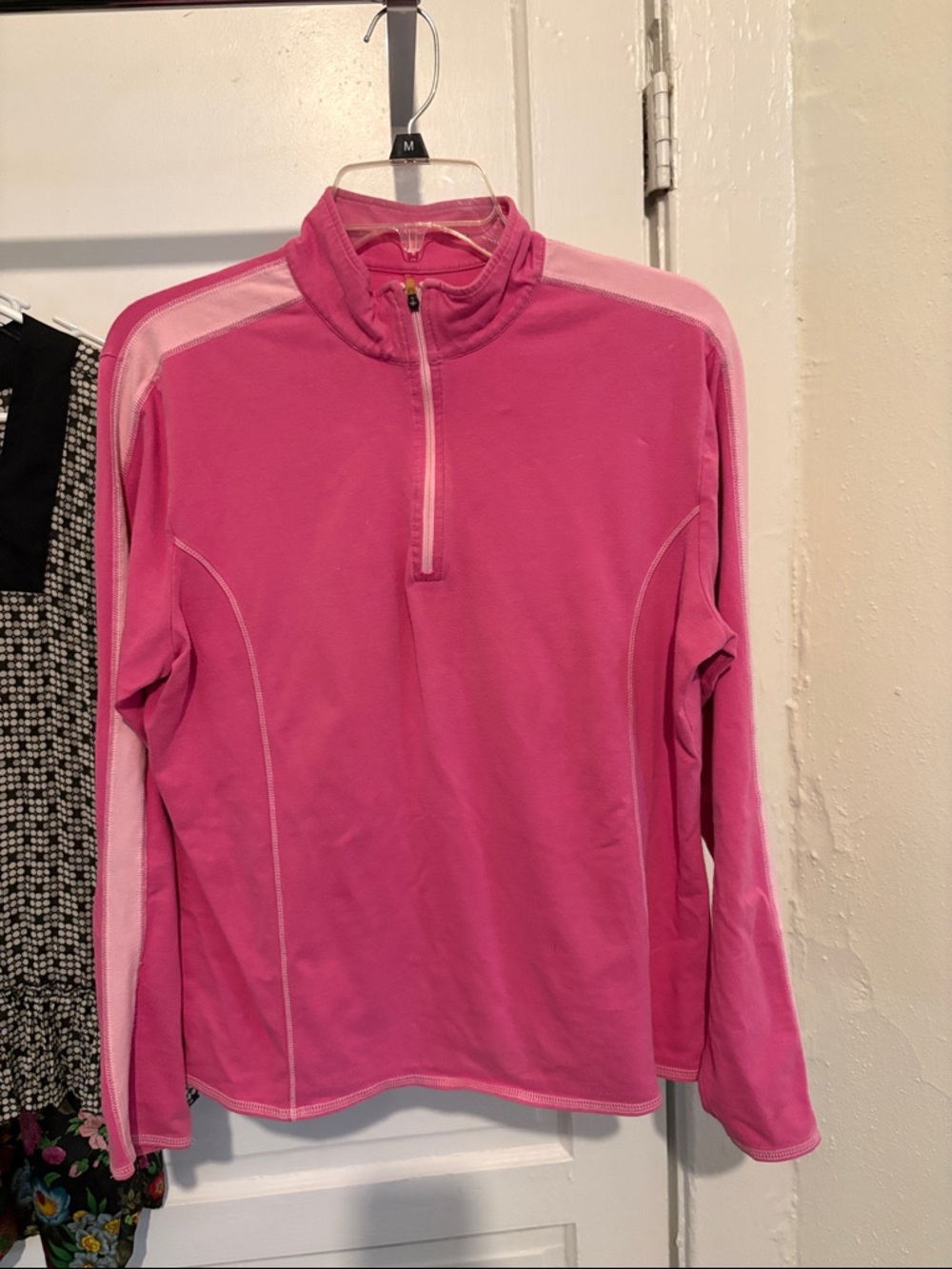 L.L. Bean Hot Pink Half-Zip Pullover with Light Pink Accents
